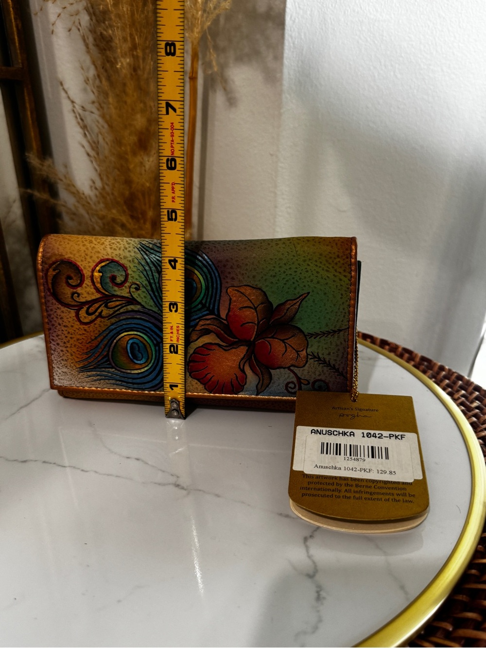 Anuschka Hand-Painted Peacock & Floral Card Holder - Teal, Blue, Green, Orange - Picture 9 of 10